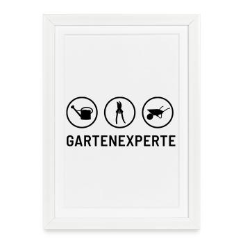 Garden expert: Watering can, hedge trimmers, wheelbarrow - Framed poster (27 × 37 cm) - white - Front