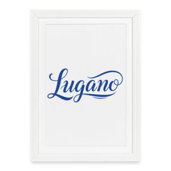Lugano Motiv mit Kalligrafie-Stil - Gerahmtes Poster (27 × 37 cm) - Weiß - Vorne