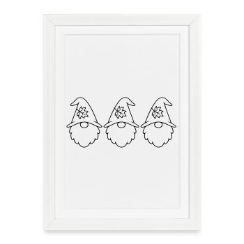 Herbstlicher Gartenzwerg-Wichtel mit Blatt Motiv - Gerahmtes Poster (27 × 37 cm) - Weiß - Vorne