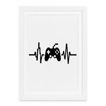 Heartbeat Gamer, conception d’art de ligne de manette de jeu - Affiche encadrée (27 × 37 cm) - blanc - Devant
