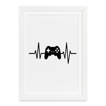 Heartbeat Gamer, conception d’art de ligne de manette de jeu - Affiche encadrée (27 × 37 cm) - blanc - Devant