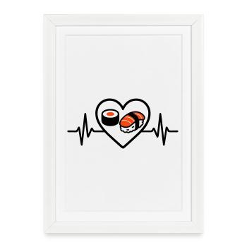Sushi Coeur Maki Saumon Japon Gourmand - Affiche encadrée (27 × 37 cm) - blanc - Devant