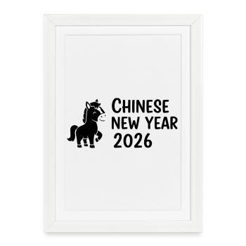 Cheval du Nouvel An chinois 2026 – Design du Nouvel An - Affiche encadrée (27 × 37 cm) - blanc - Devant