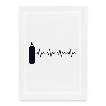 Punching Bag Boxer Boxer Boxer ECG Battement de cœur - Affiche encadrée (27 × 37 cm) - blanc - Devant