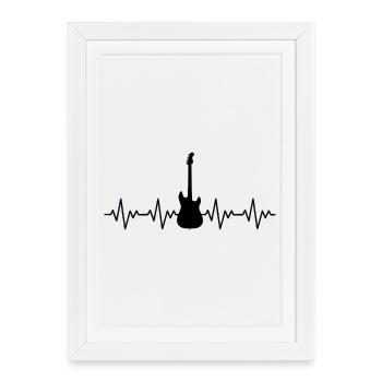 E Gitarre EKG Herzschlag - Gerahmtes Poster (27 × 37 cm) - Weiß - Vorne