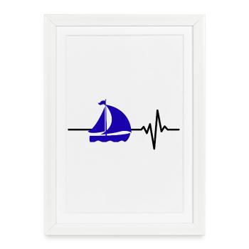Heartbeat Sailing – Bateau dans le sang, amour des voiles - Affiche encadrée (27 × 37 cm) - blanc - Devant