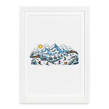 Télécabine Ski Sports d’Hiver - Affiche encadrée (27 × 37 cm) - blanc - Devant