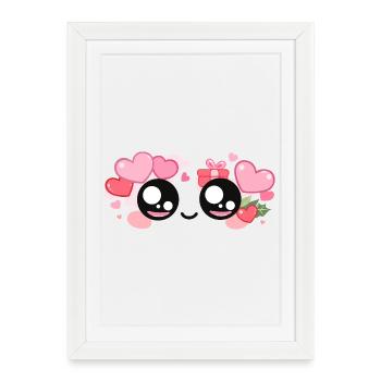 Sticker Valentine Eyes – Kawaii Love Eyes - Framed poster (27 × 37 cm) - white - Front