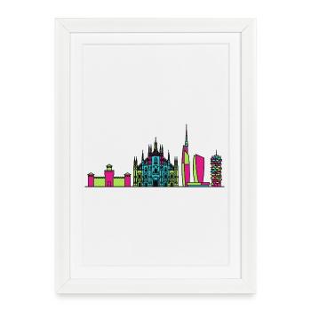Milan City Skyline Duomo Modern Line Art - Framed poster (27 × 37 cm) - white - Front
