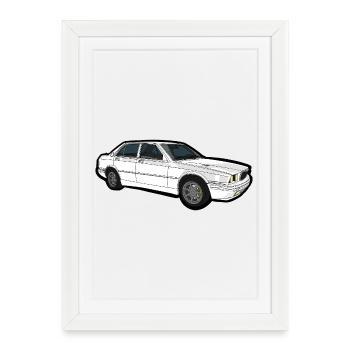 Classic White Sedan Line Art - Framed poster (27 × 37 cm) - white - Front