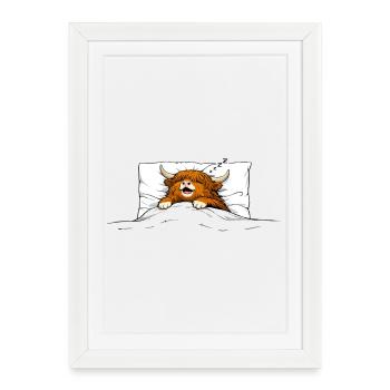 Sleeping Cow – Cozy Animal Motif - Framed poster (27 × 37 cm) - white - Front