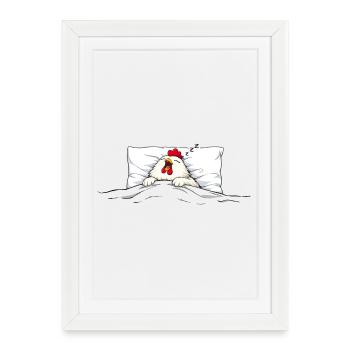 Sleeping Chicken – Cute Animal Cuddle Motif - Framed poster (27 × 37 cm) - white - Front