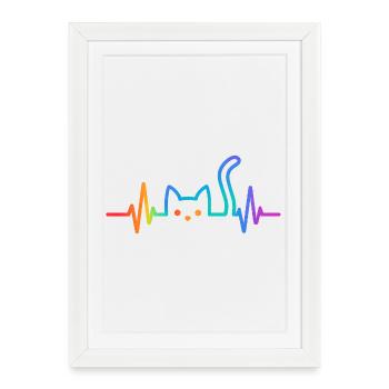 Idée cadeau pour Cat Heartbeat Cat Lover - Affiche encadrée (27 × 37 cm) - blanc - Devant