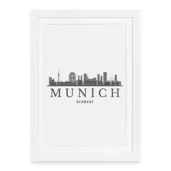 Munich, Allemagne, silhouette de Munich - Affiche encadrée (27 × 37 cm) - blanc - Devant