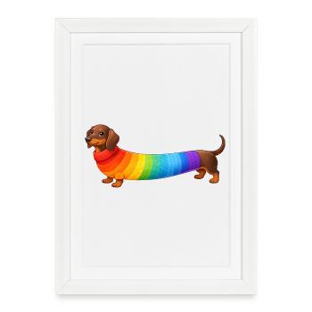 Teckel avec un pull arc-en-ciel - Affiche encadrée (27 × 37 cm) - blanc - Devant