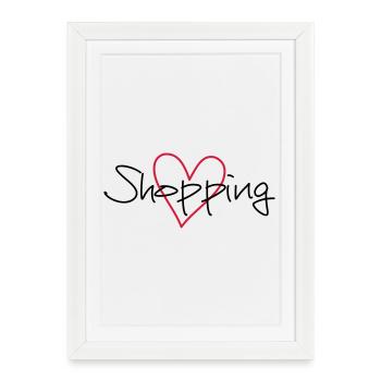coeur de shopping j'adore le cadeau - Affiche encadrée (27 × 37 cm) - blanc - Devant