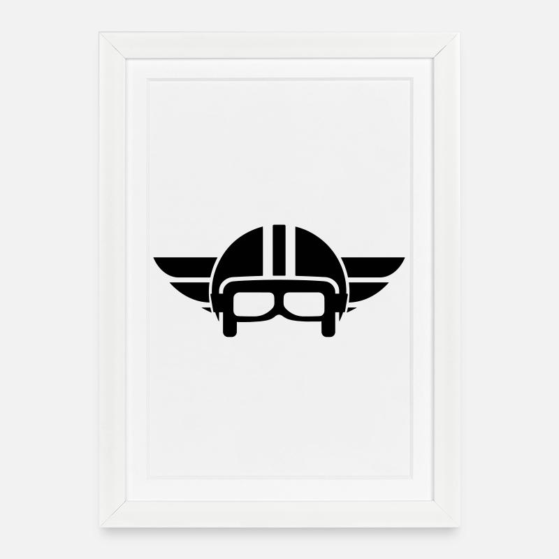Vintage Motorradhelm mit Flügel - Gerahmtes Poster (27 × 37 cm) - Weiß