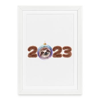 2023 Réveillon du Nouvel An Tournant de l’année Paresseux - Affiche encadrée (27 × 37 cm) - blanc - Devant