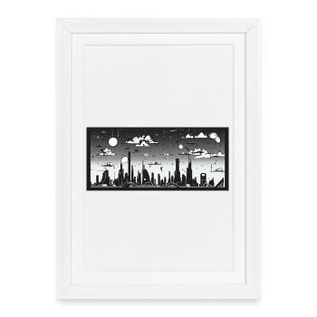 Manga Comic Future City Skyline - Framed poster (27 × 37 cm) - white - Front