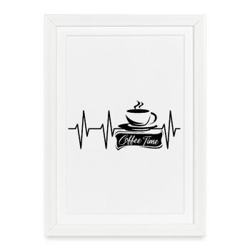 Pulse Coffee Time Café café logo icône battement de cœur - Affiche encadrée (27 × 37 cm) - blanc - Devant