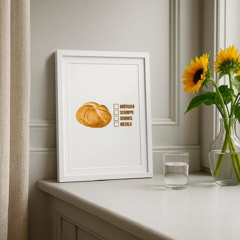 Bread roll or roll? – Fun dialect design Framed poster (27 × 37 cm)