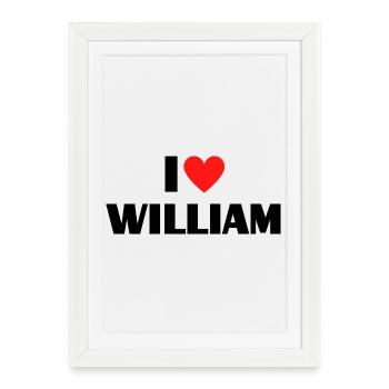 J'aime William Red Heart Love Fan Gift - Affiche encadrée (27 × 37 cm) - blanc - Devant