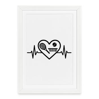 Tennis Coeur Raquette Balle Filet - Affiche encadrée (27 × 37 cm) - blanc - Devant