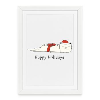 Lustige Katze Weihnachten - Gerahmtes Poster (27 × 37 cm) - Weiß - Vorne