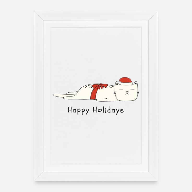 Drôle de chat Noël - Affiche encadrée (27 × 37 cm) - blanc