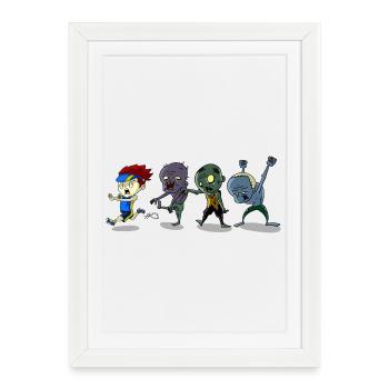 Coureur drôle poursuivi par des zombies Cardio Halloween - Affiche encadrée (27 × 37 cm) - blanc - Devant