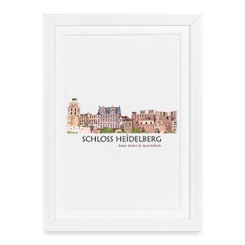 Dessin à la main du château de Heidelberg - Affiche encadrée (27 × 37 cm) - blanc - Devant