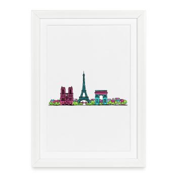Skyline de la tour Eiffel de Paris Modern line art - Affiche encadrée (27 × 37 cm) - blanc - Devant