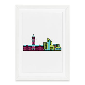 Silhouette de la ville de Bradford City Town Style Art moderne - Affiche encadrée (27 × 37 cm) - blanc - Devant