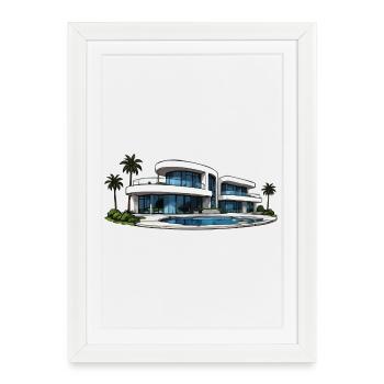 Luxury villa with round pool - Framed poster (27 × 37 cm) - white - Front