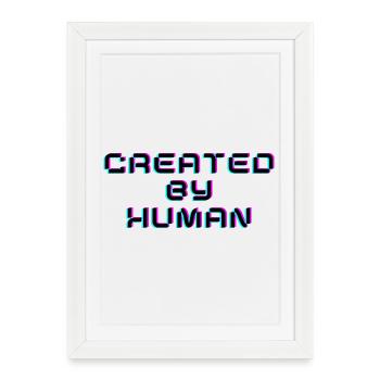 Created By Human Retro Glitch Saying - Framed poster (27 × 37 cm) - white - Front