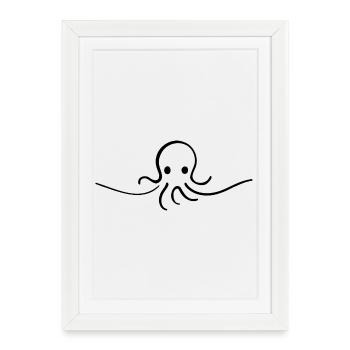 Motif de mer mignon en une ligne de pieuvre - Affiche encadrée (27 × 37 cm) - blanc - Devant