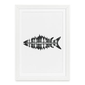 Fisherman Nature Fish Forest Minimalist - Framed poster (27 × 37 cm) - white - Front
