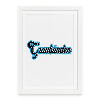 Écriture des Grisons avec contour bleu - Affiche encadrée (27 × 37 cm) - blanc - Devant