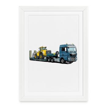Low-loader with excavator - Framed poster (27 × 37 cm) - white - Front