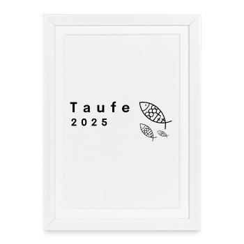 Baptême 2025 Poissons 3 Croix Paysage clair - Affiche encadrée (27 × 37 cm) - blanc - Devant