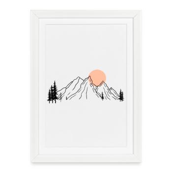 Silhouette de montagne ensoleillée - Affiche encadrée (27 × 37 cm) - blanc - Devant