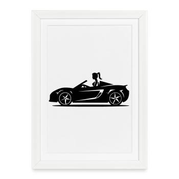 Voiture cabriolet femme - Affiche encadrée (27 × 37 cm) - blanc - Devant
