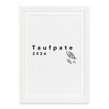 Taufpate 2026 Fische 3 Kreuze minimalistisch - Gerahmtes Poster (27 × 37 cm) - Weiß - Vorne