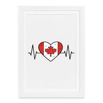 Canada Heartbeat Line Drapeau Amour Voyage Design - Affiche encadrée (27 × 37 cm) - blanc - Devant
