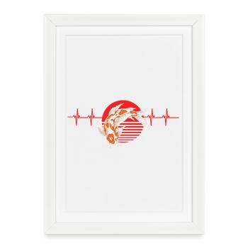 Heartbeat Koi Fish Red Sun Zen Style japonais - Affiche encadrée (27 × 37 cm) - blanc - Devant