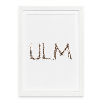 Lettrage ULM avec des brindilles posées par le moineau - Affiche encadrée (27 × 37 cm) - blanc - Devant