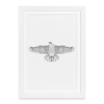 Digital Falcon – Art au trait moderne en noir - Affiche encadrée (27 × 37 cm) - blanc - Devant