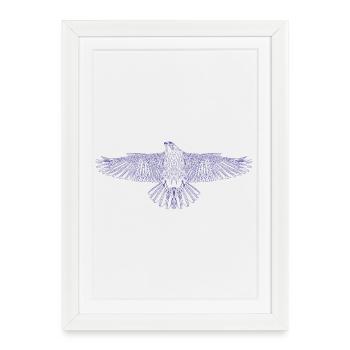Digital Falcon – Art lineline moderne en bleu - Affiche encadrée (27 × 37 cm) - blanc - Devant