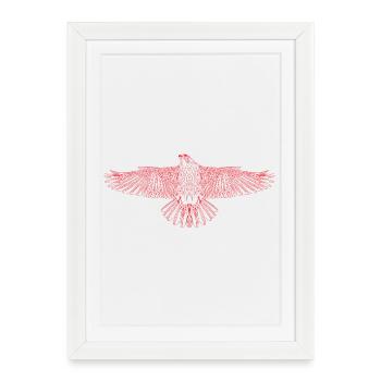 Digital Falcon – Art au trait moderne en rouge - Affiche encadrée (27 × 37 cm) - blanc - Devant