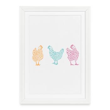 Fans de poulet - Coq - Coq - Poulet fleur - Bio - Affiche encadrée (27 × 37 cm) - blanc - Devant